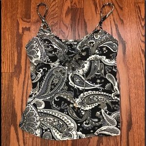 Lands End Tankini Top Womens 12 Beach Living Paisley Black White Gray Blue